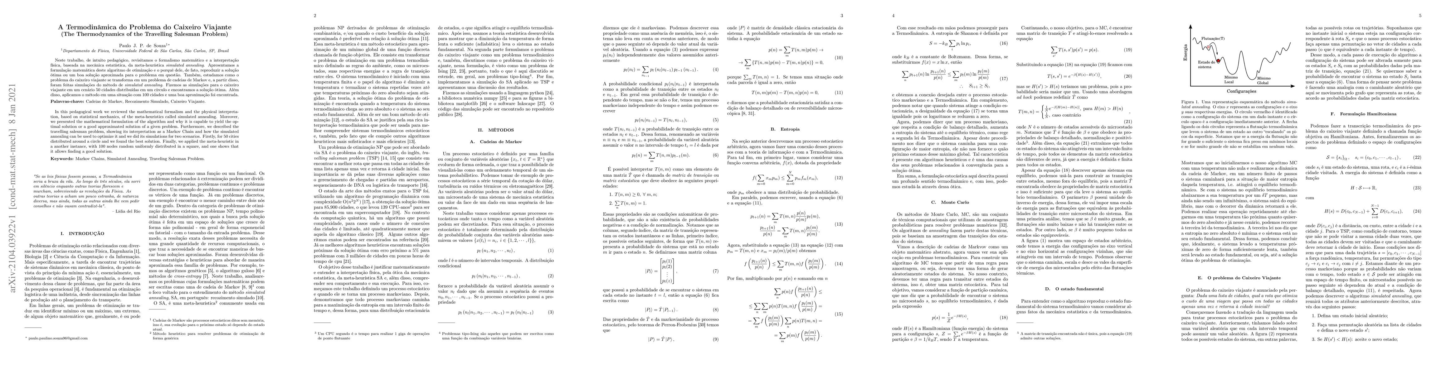 Thumbnail for The Thermodynamics of the Travelling Salesman Problem