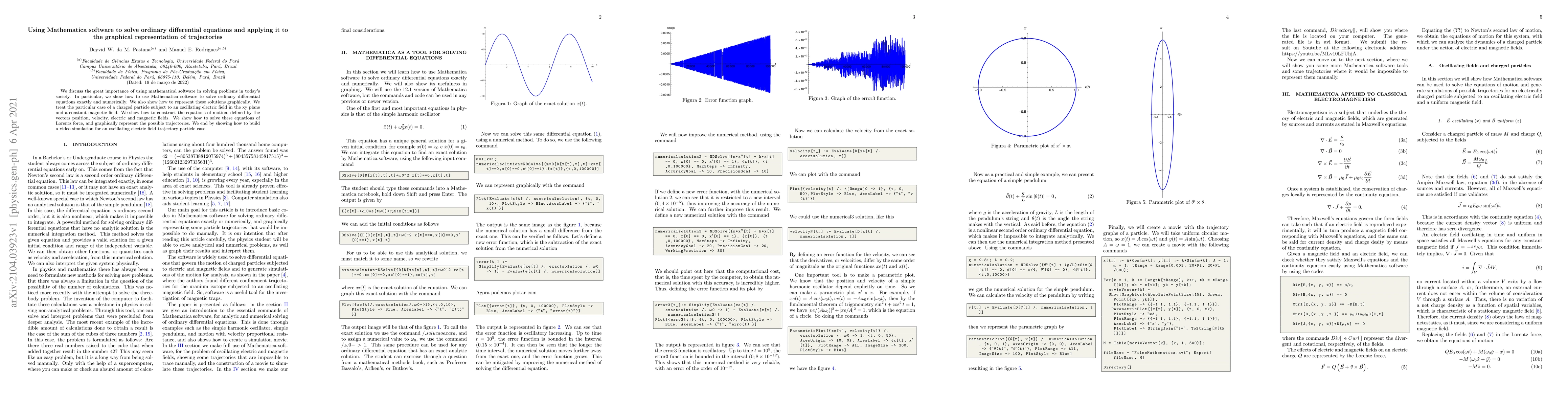 Thumbnail for Using Mathematica software to solve ordinary differential equations and
  applying it to the graphical representation of trajectories