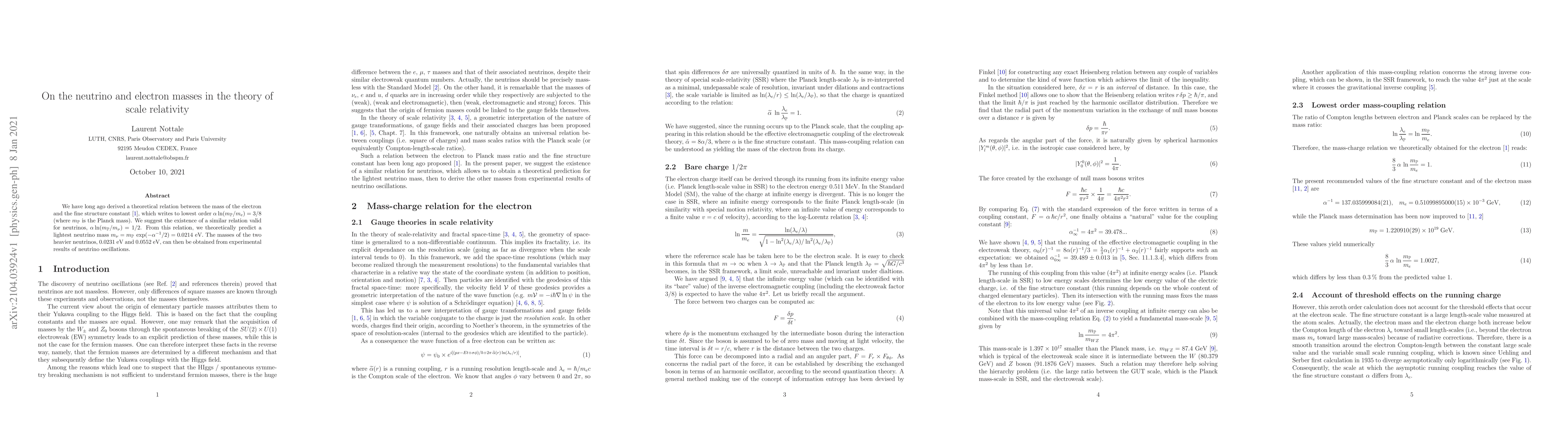 Thumbnail for On the neutrino and electron masses in the theory of scale relativity