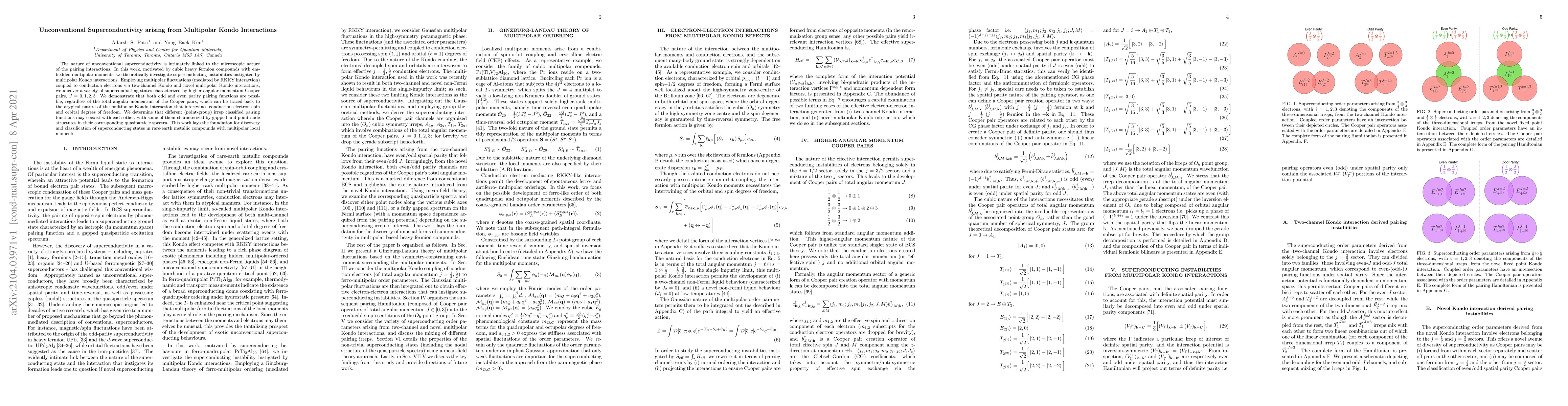 Thumbnail for Unconventional Superconductivity arising from Multipolar Kondo
  Interactions