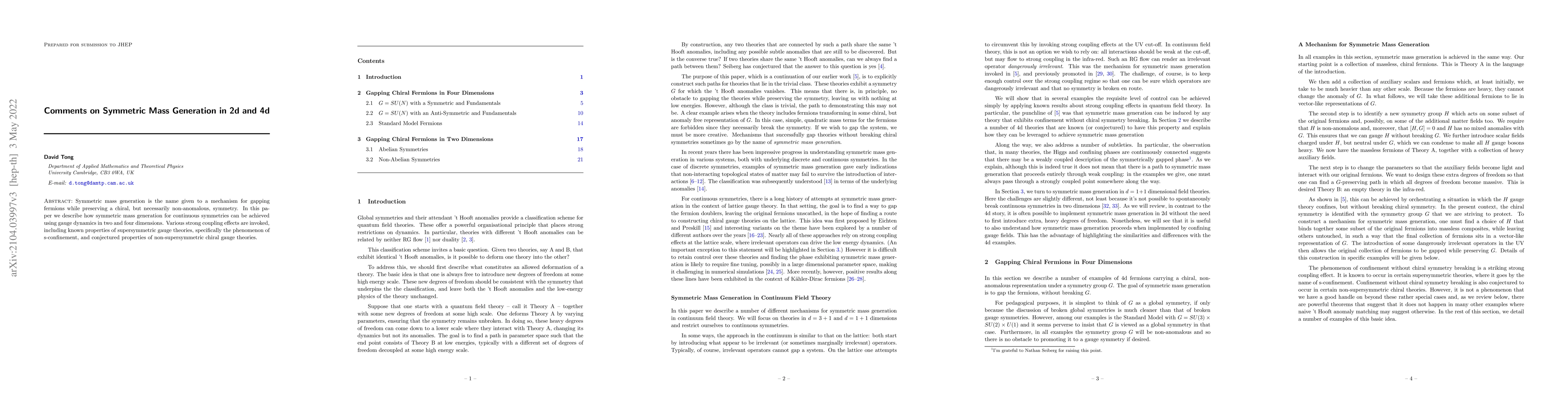 Thumbnail for Comments on Symmetric Mass Generation in 2d and 4d
