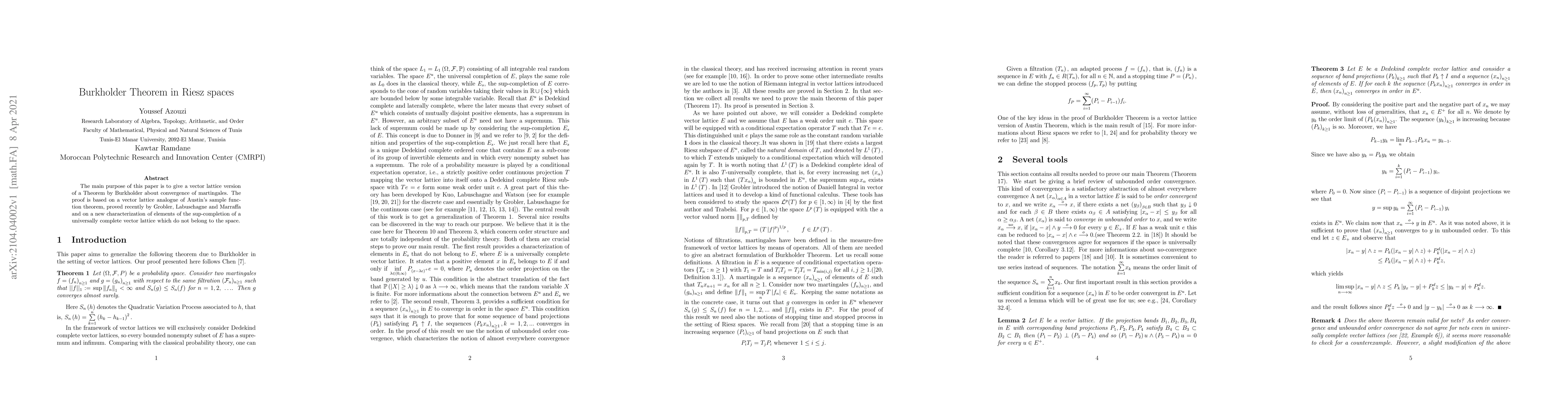 Thumbnail for Burkholder Theorem in Riesz spaces