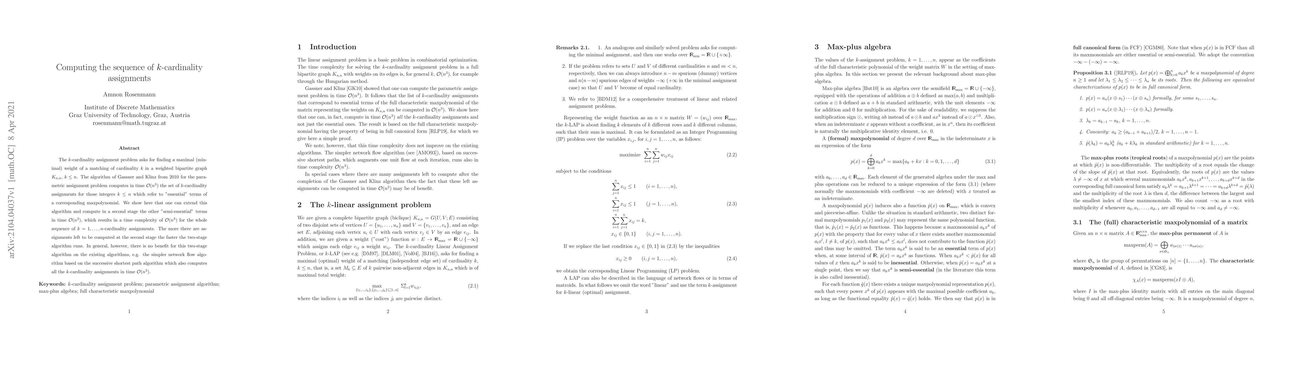 Thumbnail for Computing the sequence of $k$-cardinality assignments