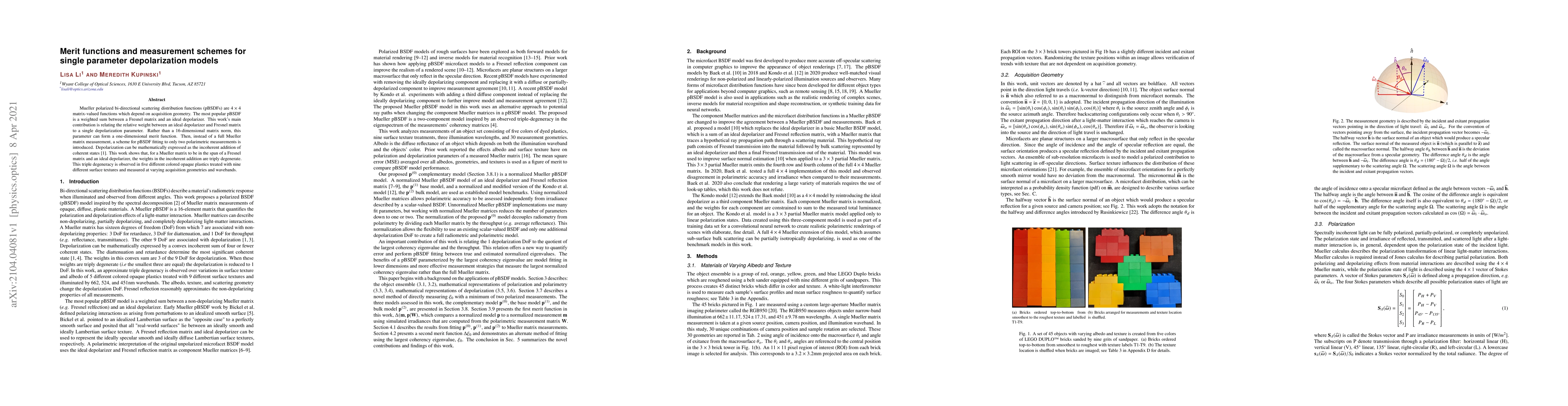 Thumbnail for Merit functions and measurement schemes for single parameter
  depolarization models