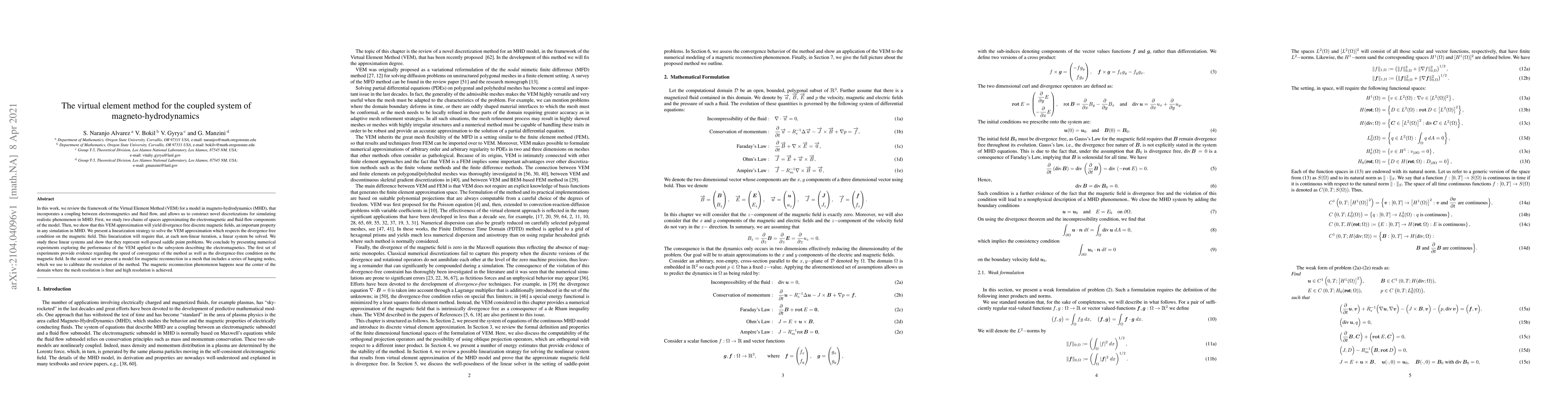 Thumbnail for The virtual element method for the coupled system of
  magneto-hydrodynamics