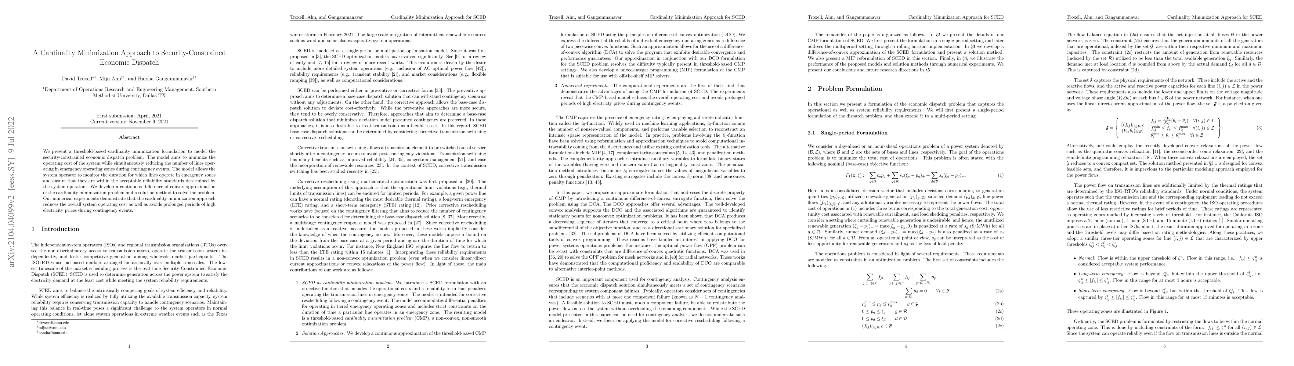 Thumbnail for A Cardinality Minimization Approach to Security-Constrained Economic
  Dispatch