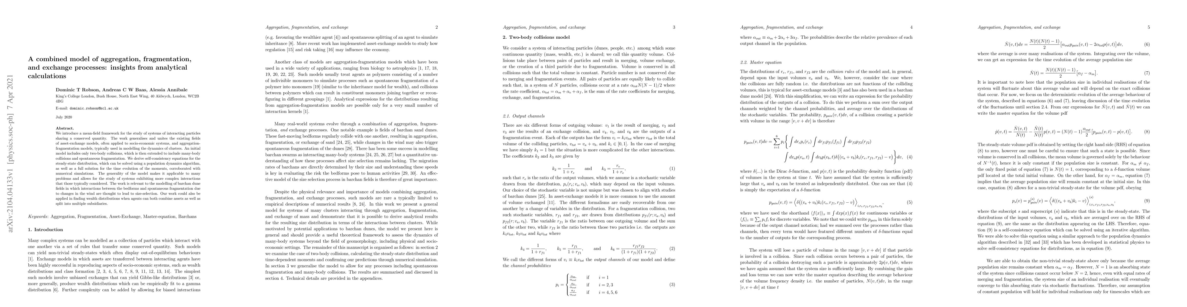 Thumbnail for A combined model of aggregation, fragmentation, and exchange processes:
  insights from analytical calculations