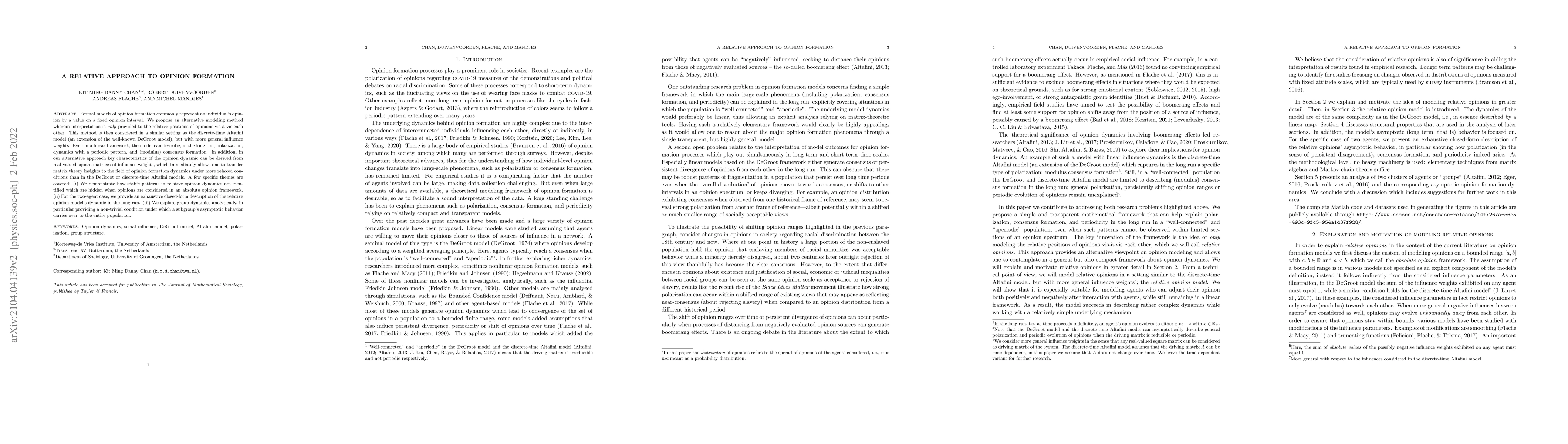 Thumbnail for A relative approach to opinion formation
