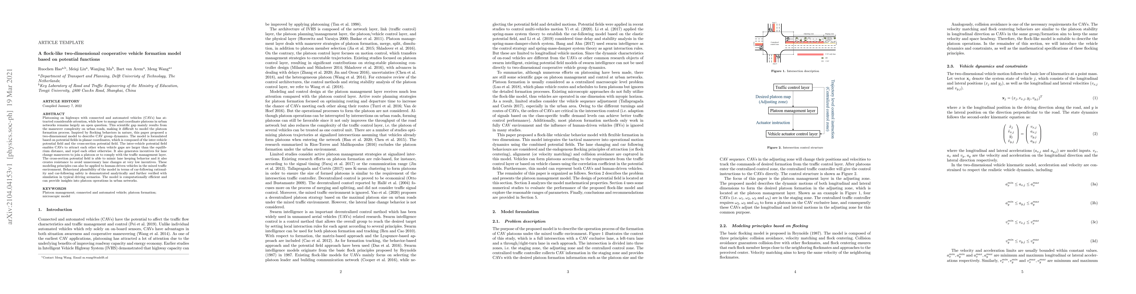 Thumbnail for A flock-like two-dimensional cooperative vehicle formation model based
  on potential functions