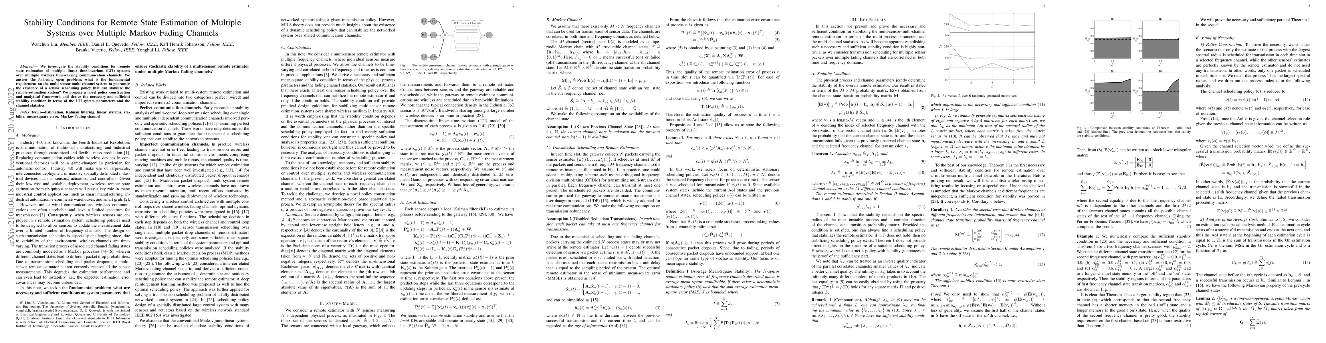 Thumbnail for Stability Conditions for Remote State Estimation of Multiple Systems
  over Multiple Markov Fading Channels