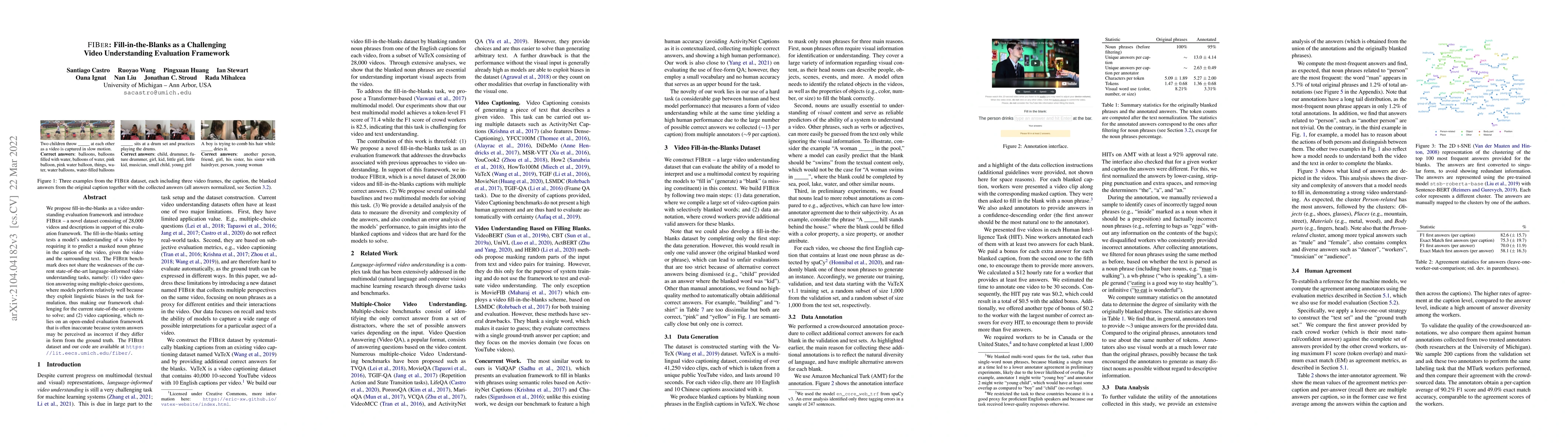 Thumbnail for FIBER: Fill-in-the-Blanks as a Challenging Video Understanding
  Evaluation Framework