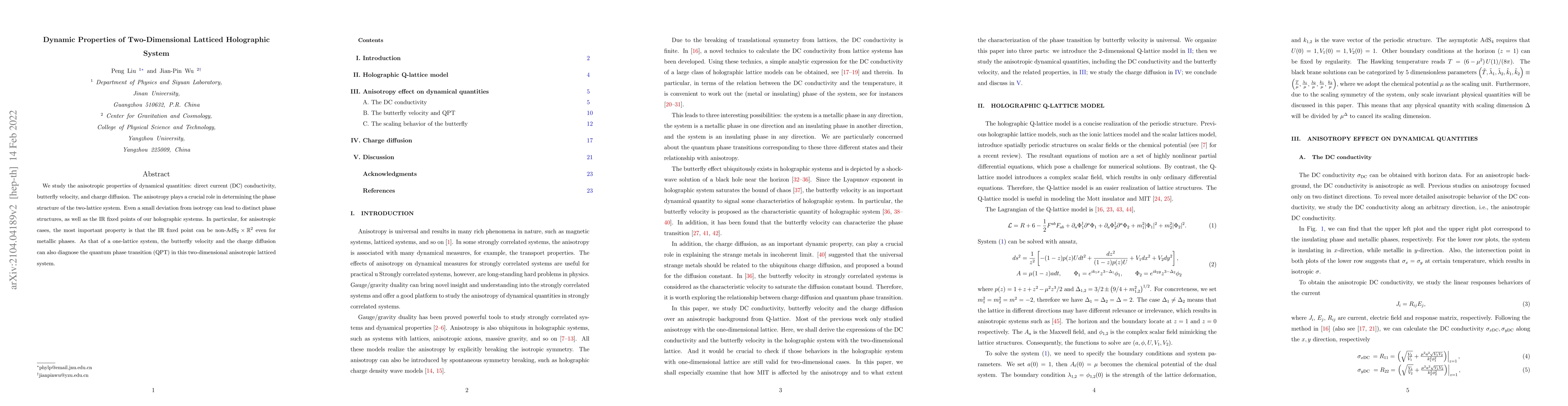 Thumbnail for Dynamic Properties of Two-Dimensional Latticed Holographic System