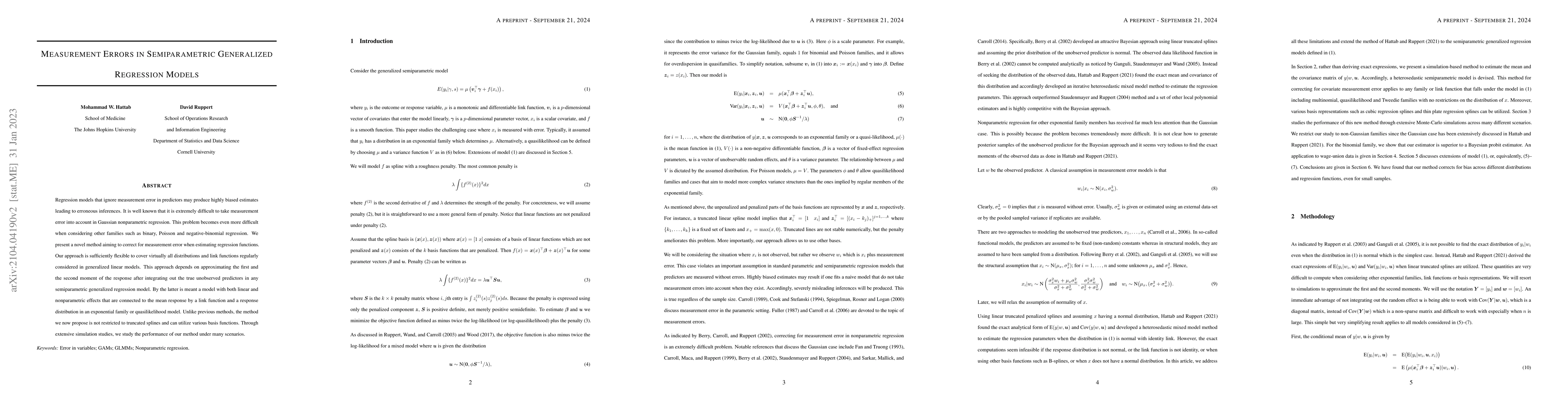 Thumbnail for Measurement Errors in Semiparametric Generalized Regression Models