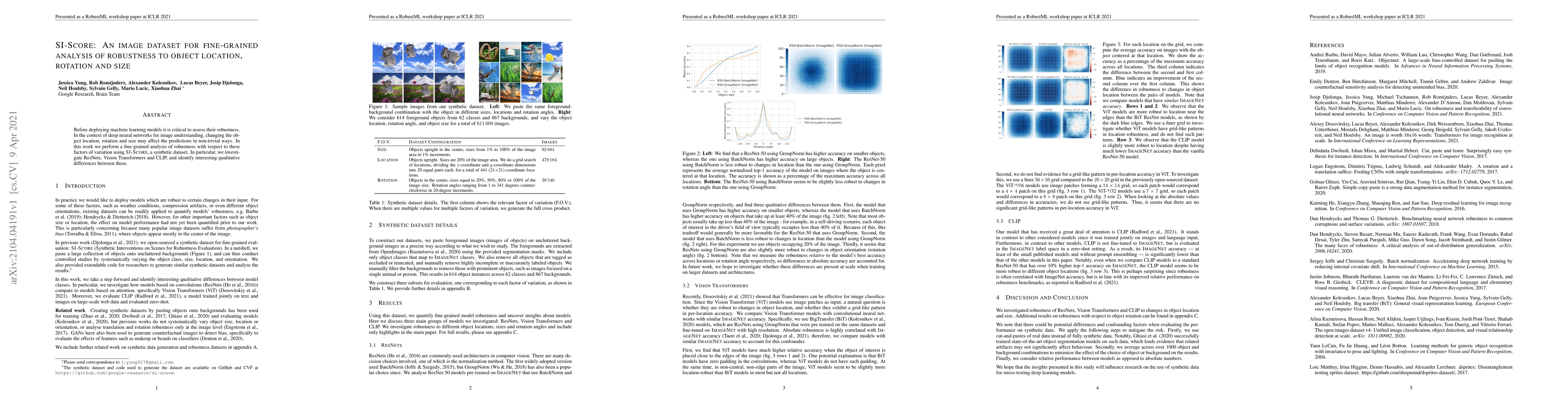 Thumbnail for SI-Score: An image dataset for fine-grained analysis of robustness to
  object location, rotation and size