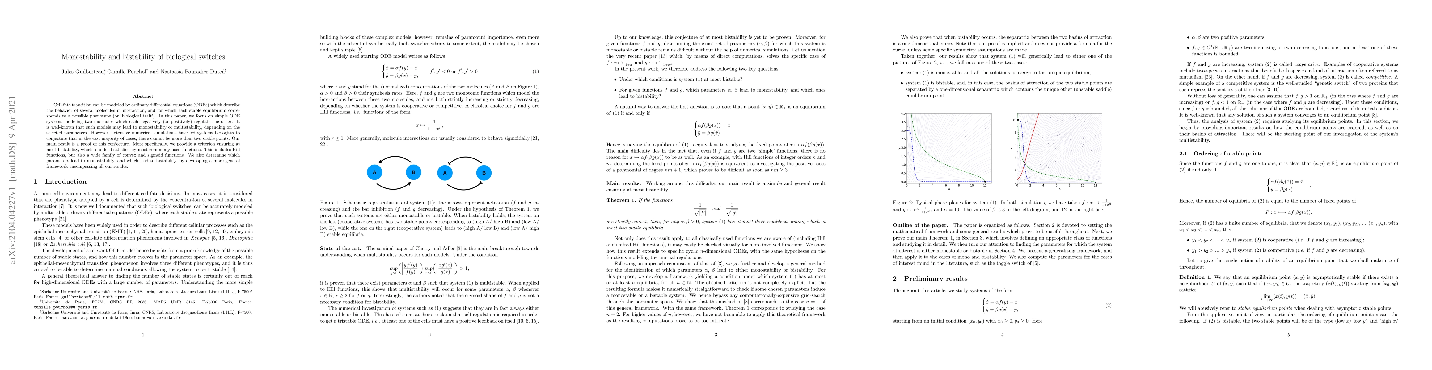 Thumbnail for Monostability and bistability of biological switches