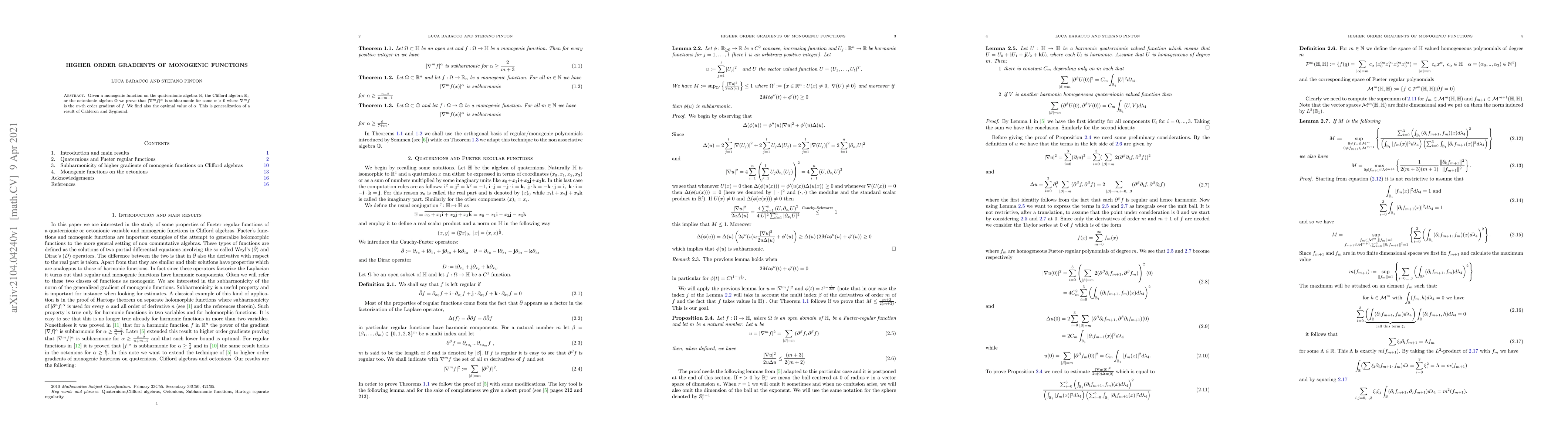 Thumbnail for Higher order gradients of monogenic functions
