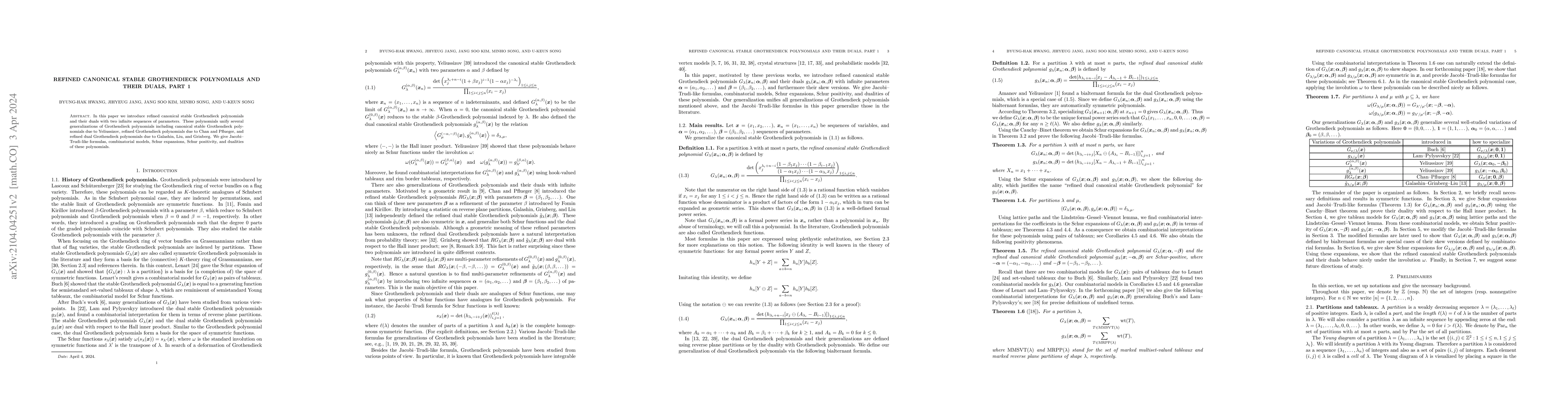 Thumbnail for Refined canonical stable Grothendieck polynomials and their duals, Part
  1