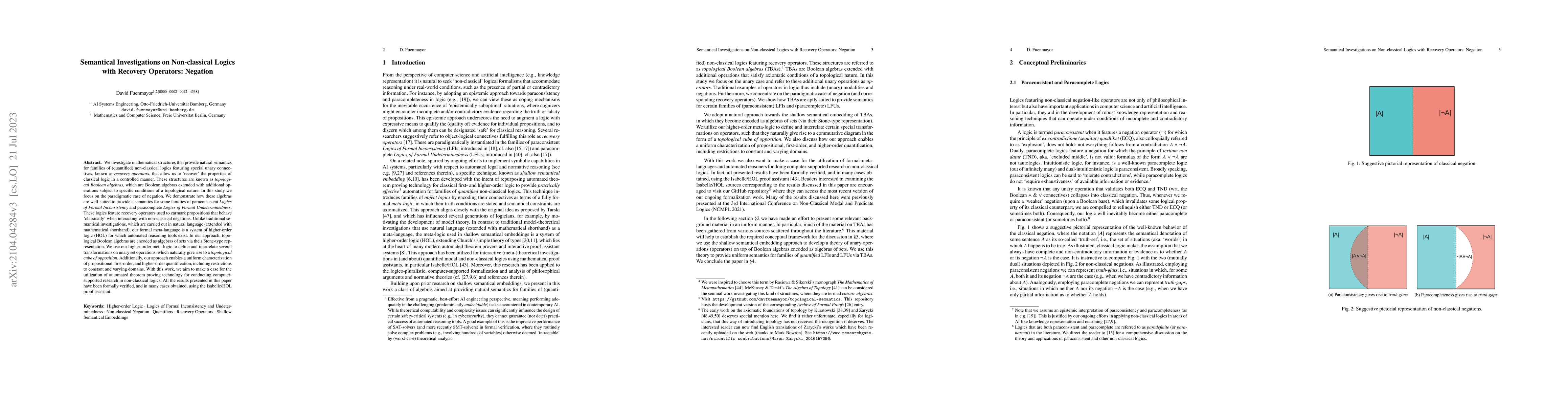 Thumbnail for Semantical Investigations on Non-classical Logics with Recovery
  Operators: Negation