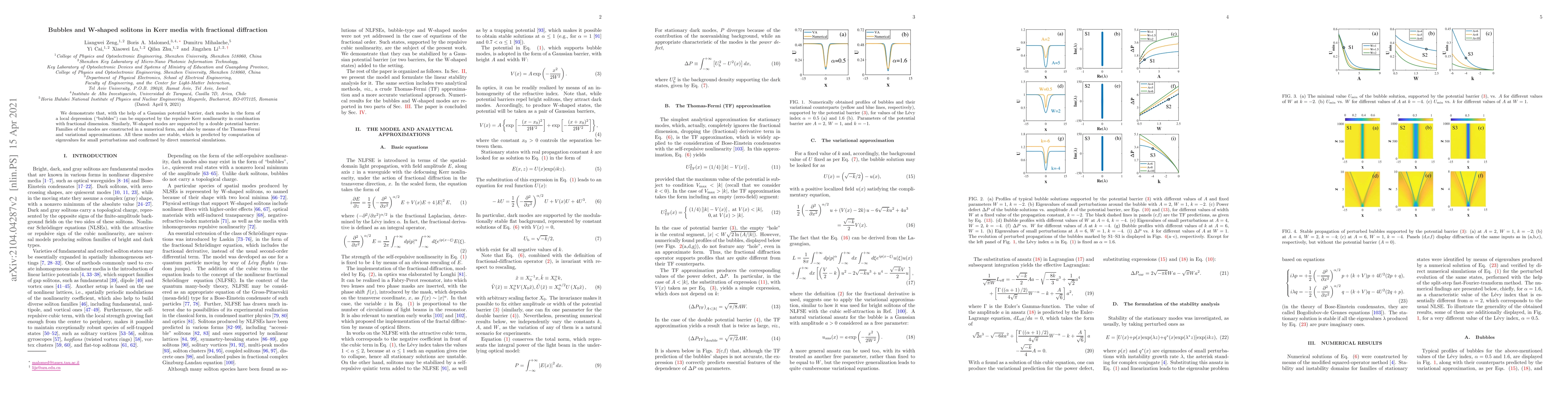 Thumbnail for Bubbles and W-shaped solitons in Kerr media with fractional diffraction