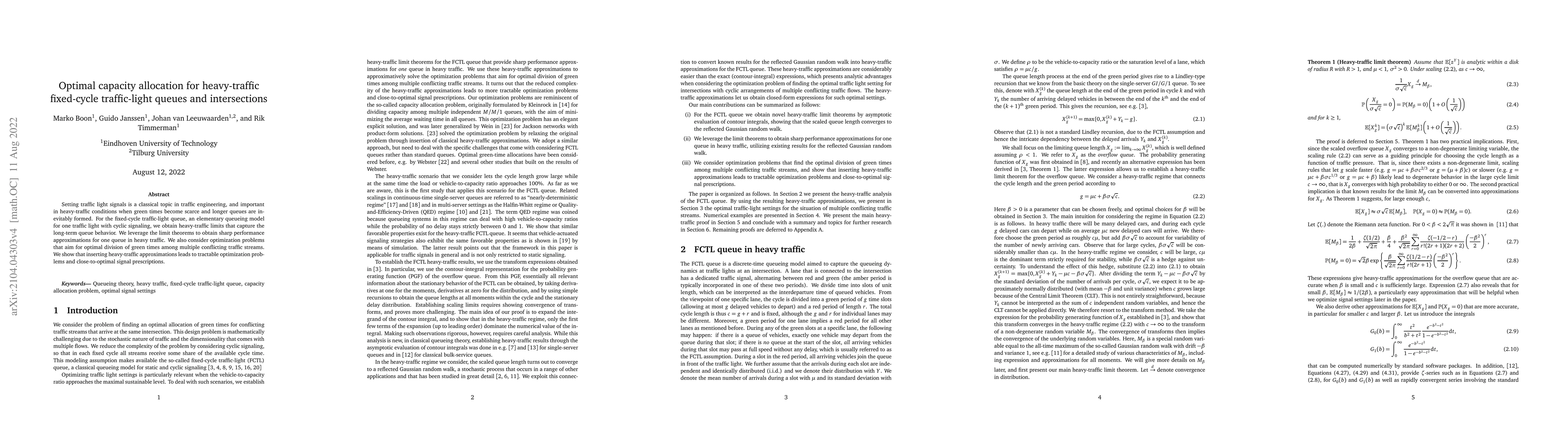 Thumbnail for Optimal capacity allocation for heavy-traffic fixed-cycle traffic-light
  queues and intersections