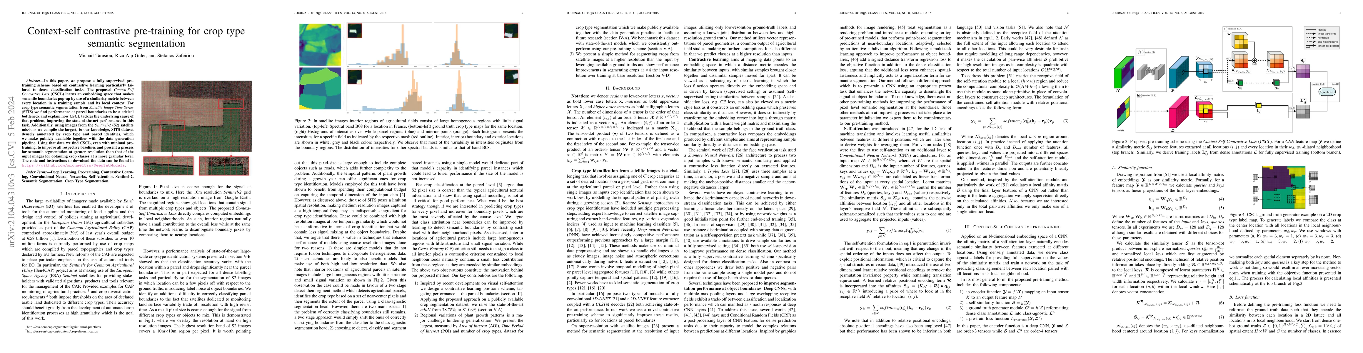 Thumbnail for Context-self contrastive pretraining for crop type semantic segmentation