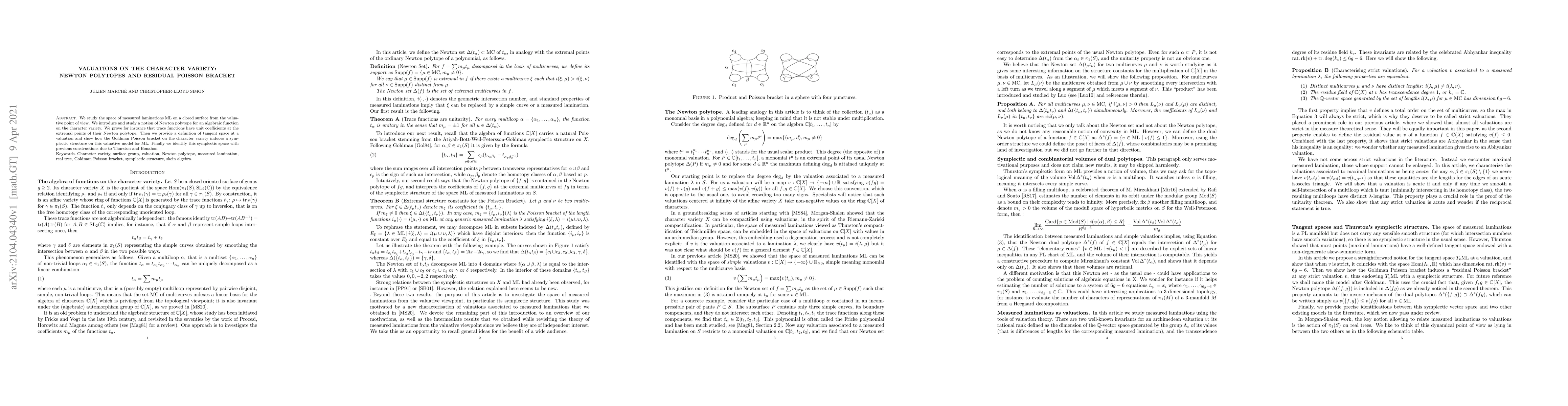 Thumbnail for Valuations on the character variety: Newton polytopes and Residual
  Poisson Bracket