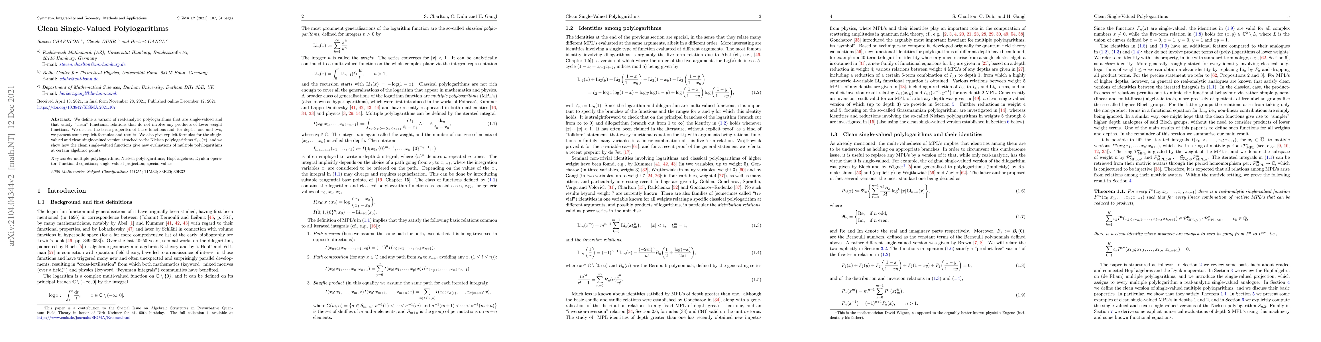Thumbnail for Clean Single-Valued Polylogarithms