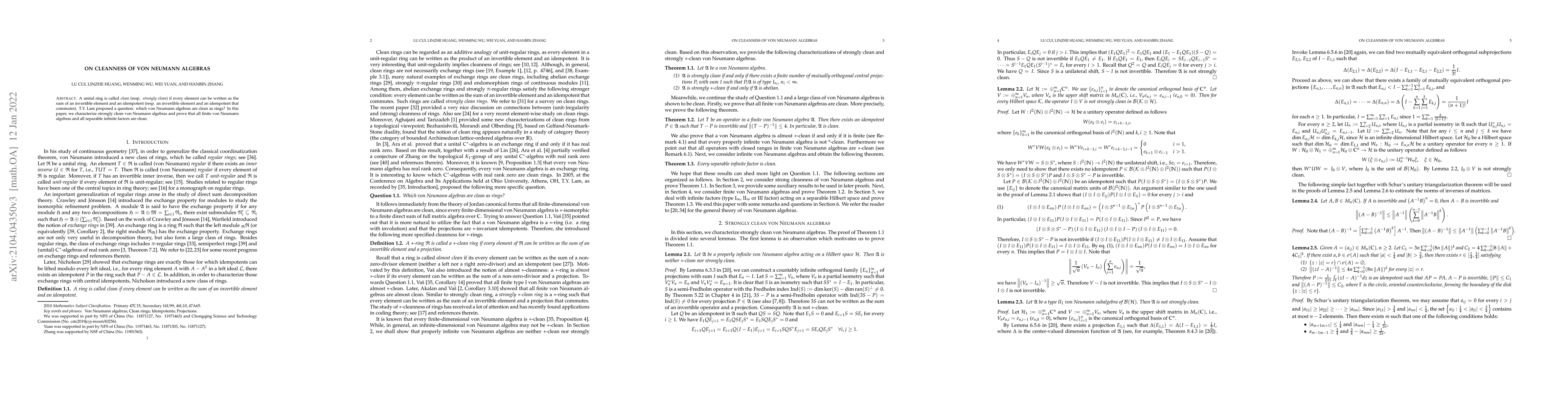 Thumbnail for On cleanness of von Neumann algebras