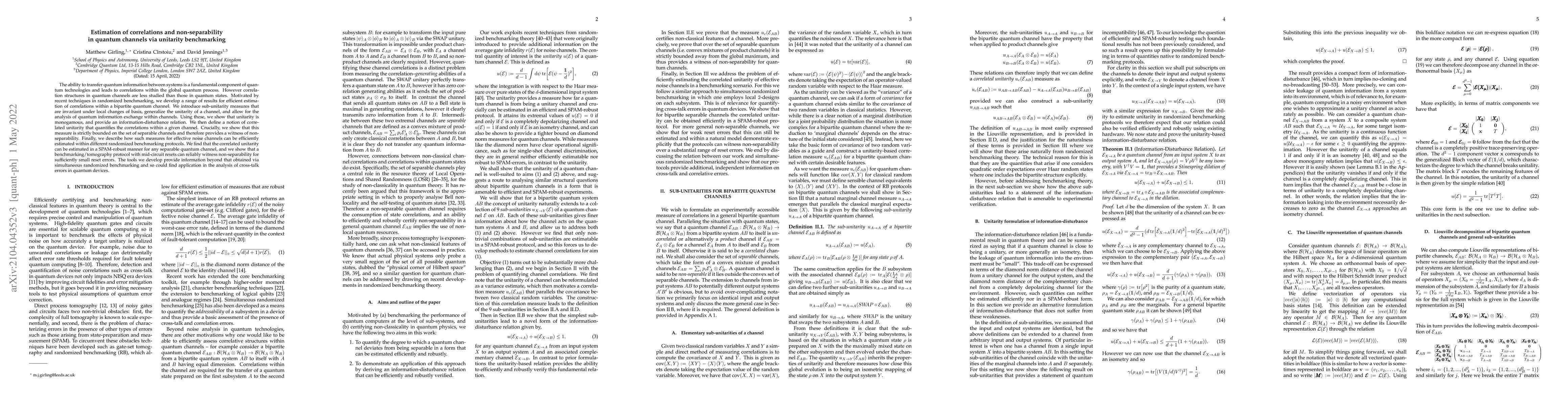 Thumbnail for Estimation of correlations and non-separability in quantum channels via
  unitarity benchmarking
