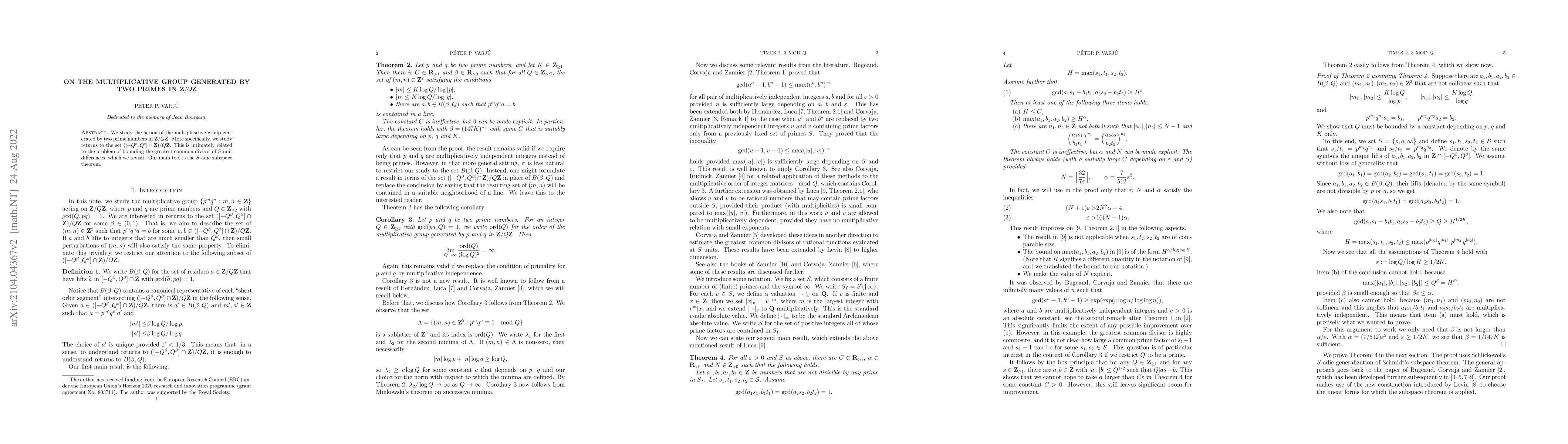 Thumbnail for On the multiplicative group generated by two primes in
  $\mathbf{Z}/Q\mathbf{Z}$