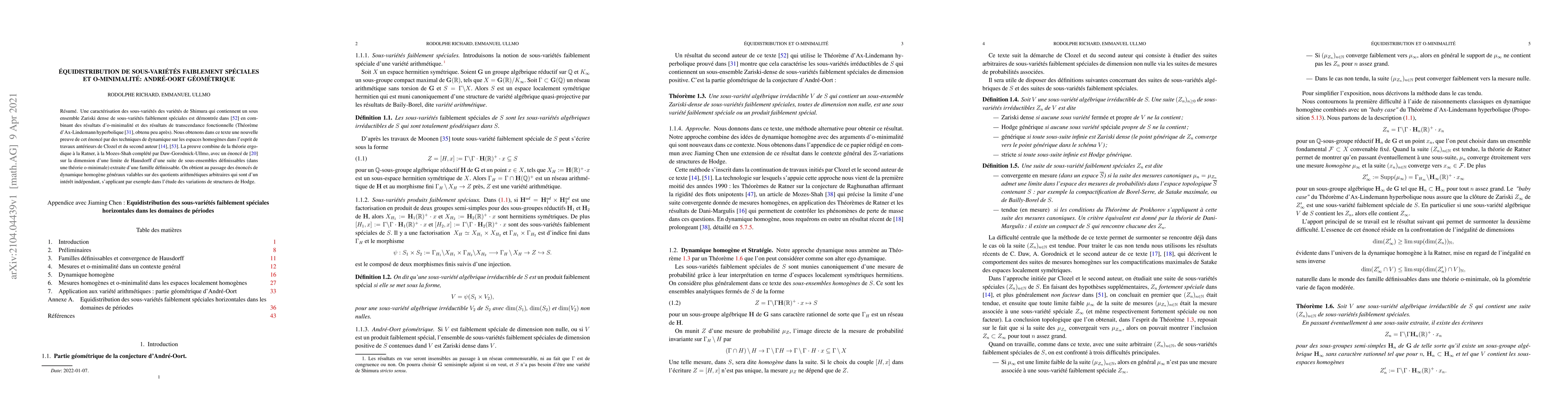 Thumbnail for Equidistribution de sous-vari\'et\'es sp\'eciales et o-minimalit\'e:
  Andr\'e-Oort g\'eom\'etrique