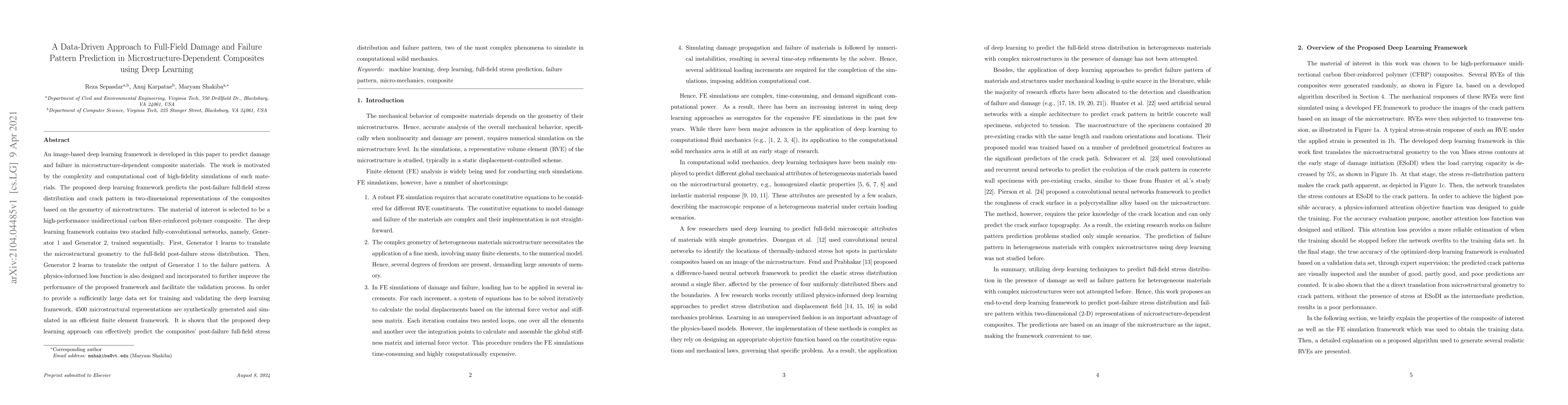 Thumbnail for A Data-Driven Approach to Full-Field Damage and Failure Pattern
  Prediction in Microstructure-Dependent Composites using Deep Learning