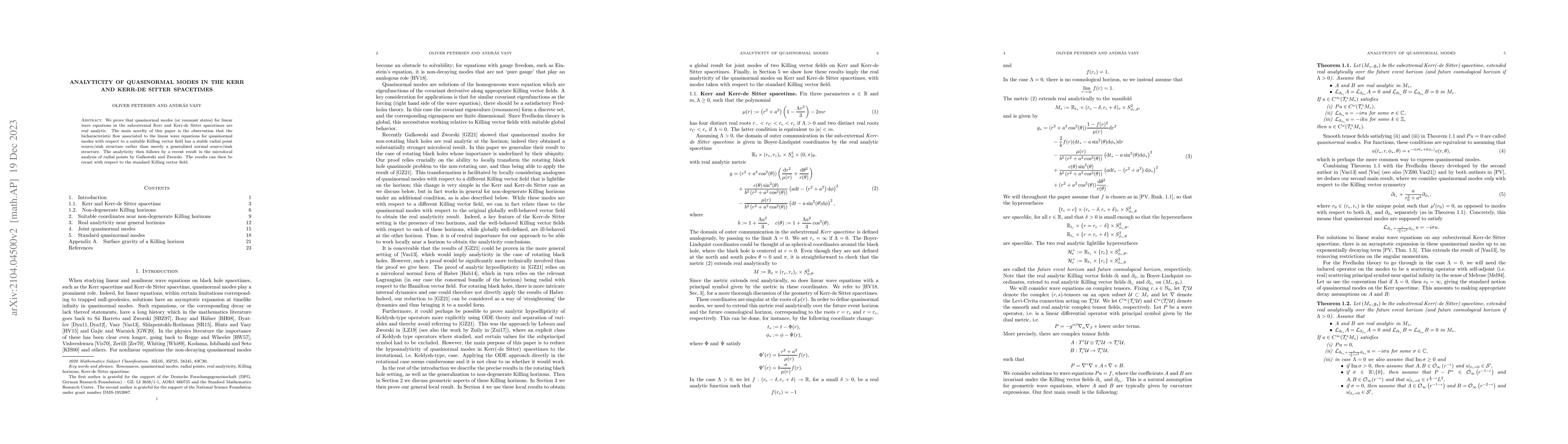 Thumbnail for Analyticity of quasinormal modes in the Kerr and Kerr-de Sitter
  spacetimes