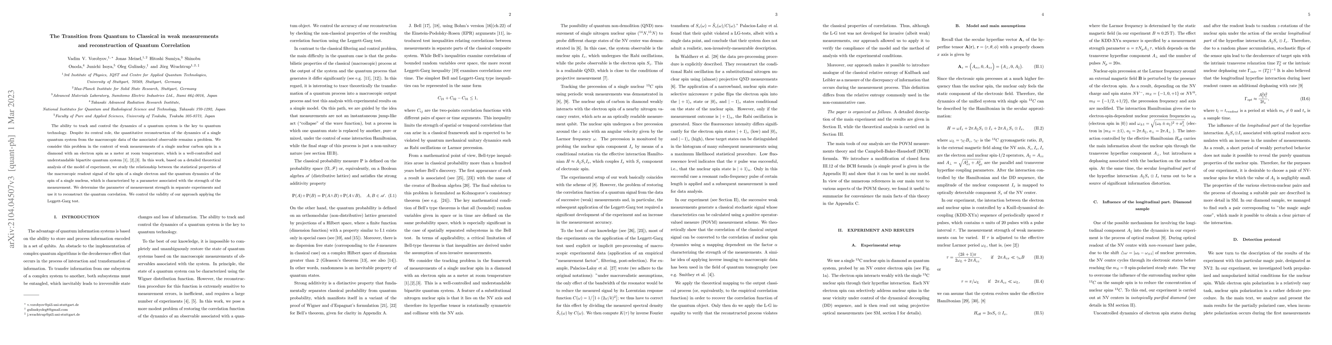 Thumbnail for The Transition from Quantum to Classical in weak measurements and
  reconstruction of Quantum Correlation
