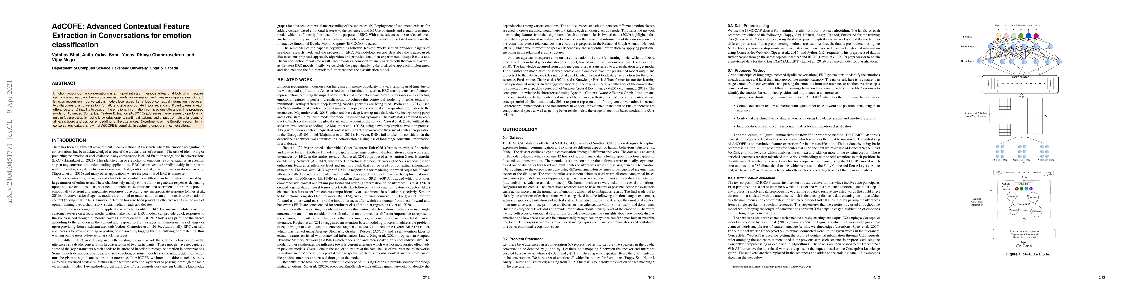 Thumbnail for AdCOFE: Advanced Contextual Feature Extraction in Conversations for
  emotion classification