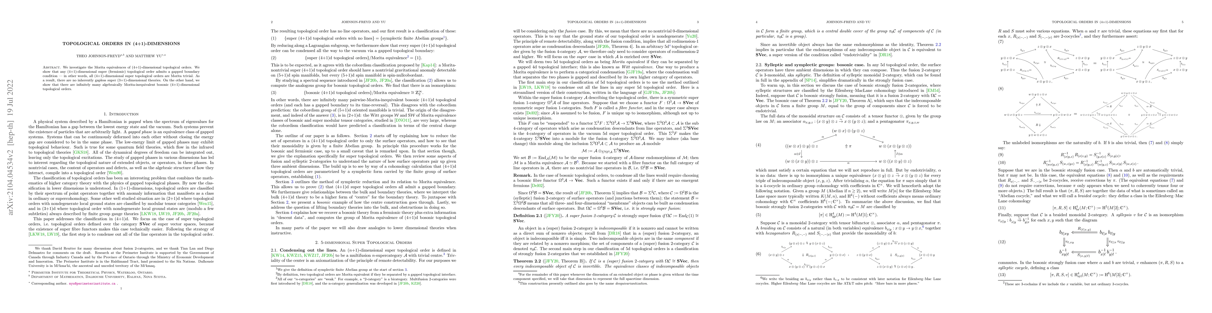 Thumbnail for Topological Orders in (4+1)-Dimensions