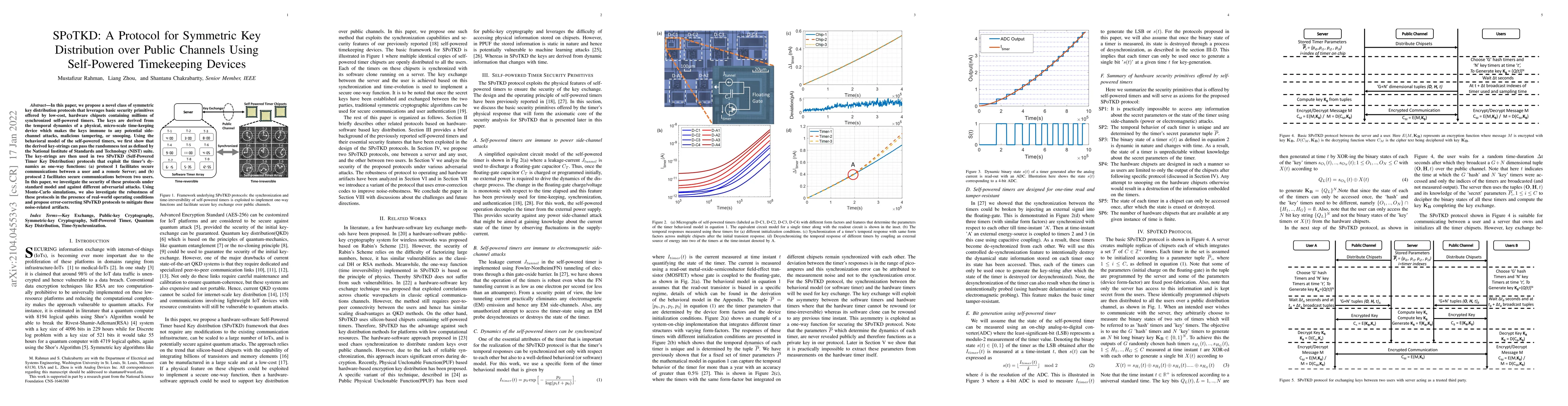 Thumbnail for SPoTKD: A Protocol for Symmetric Key Distribution over Public Channels
  Using Self-Powered Timekeeping Devices