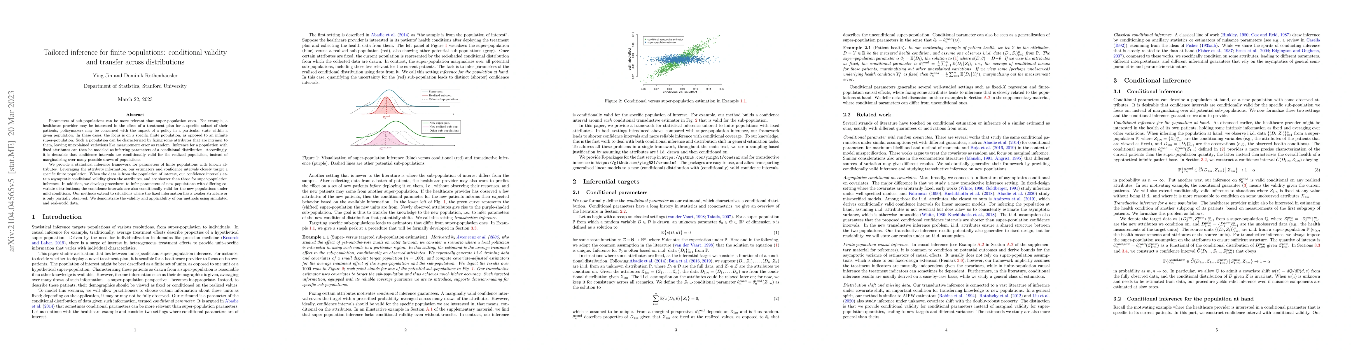 Thumbnail for Tailored inference for finite populations: conditional validity and
  transfer across distributions
