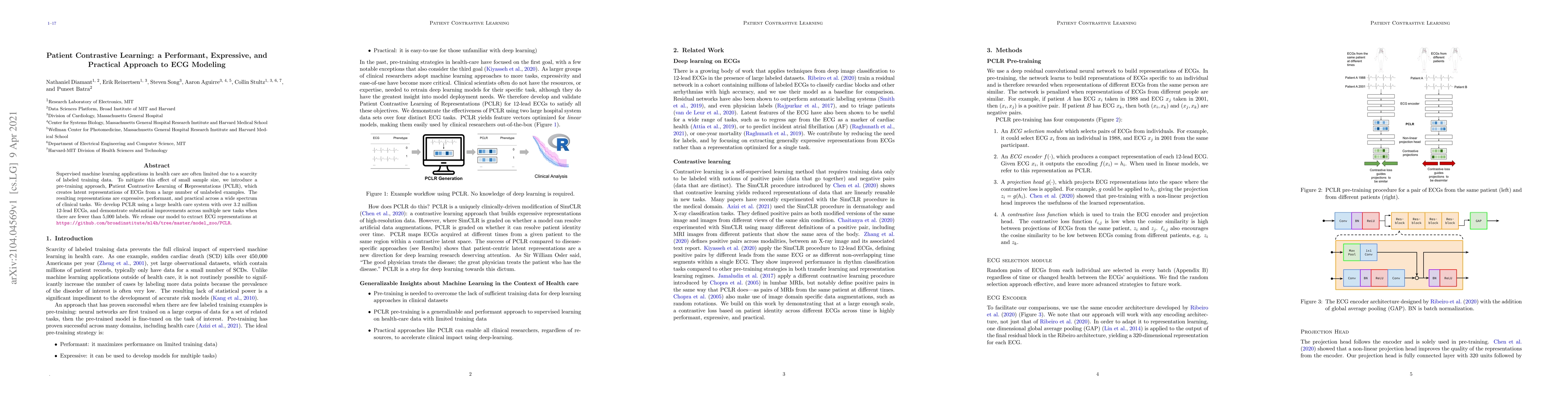 Thumbnail for Patient Contrastive Learning: a Performant, Expressive, and Practical
  Approach to ECG Modeling