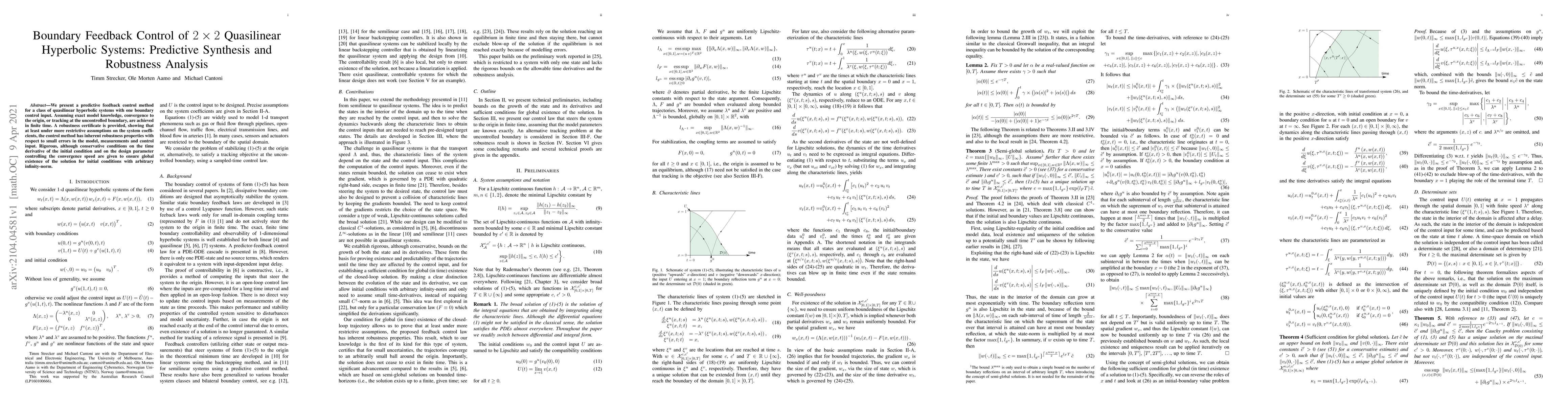 Thumbnail for Boundary Feedback Control of 2x2 Quasilinear Hyperbolic Systems:
  Predictive Synthesis and Robustness Analysis