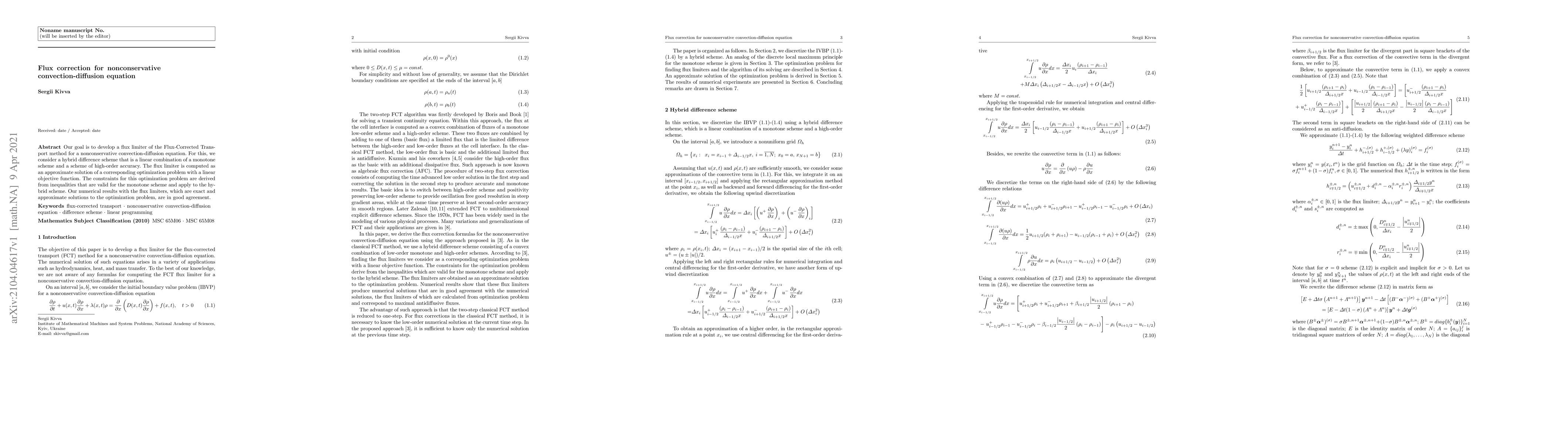 Thumbnail for Flux correction for nonconservative convection-diffusion equation