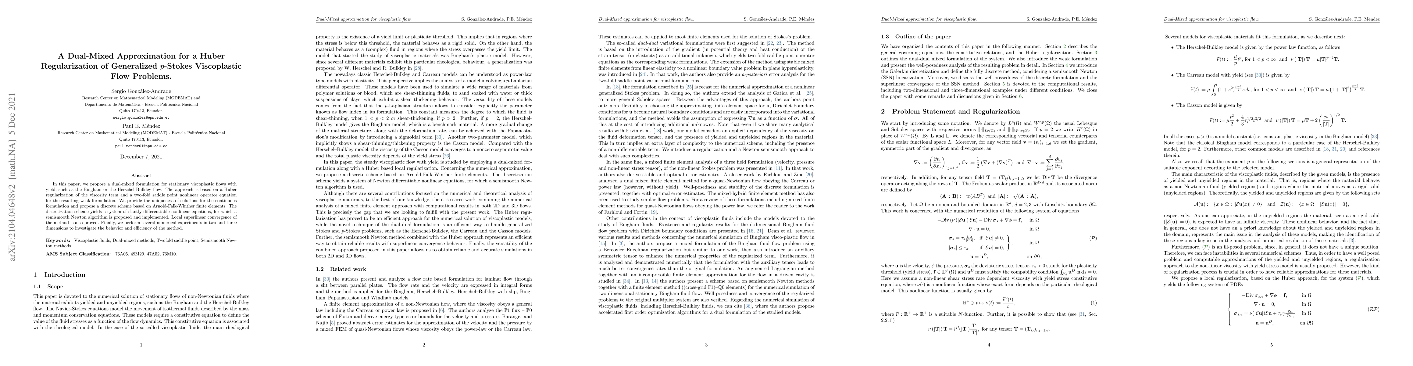 Thumbnail for A Dual-Mixed Approximation for a Huber Regularization of Generalized
  $p$-Stokes Viscoplastic Flow Problems