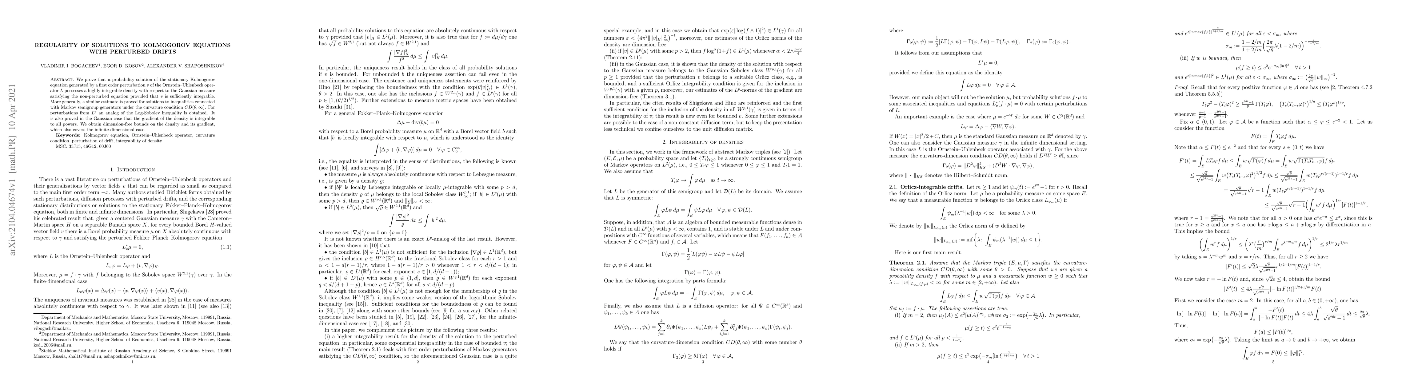 Thumbnail for Regularity of solutions to Kolmogorov equations with perturbed drifts