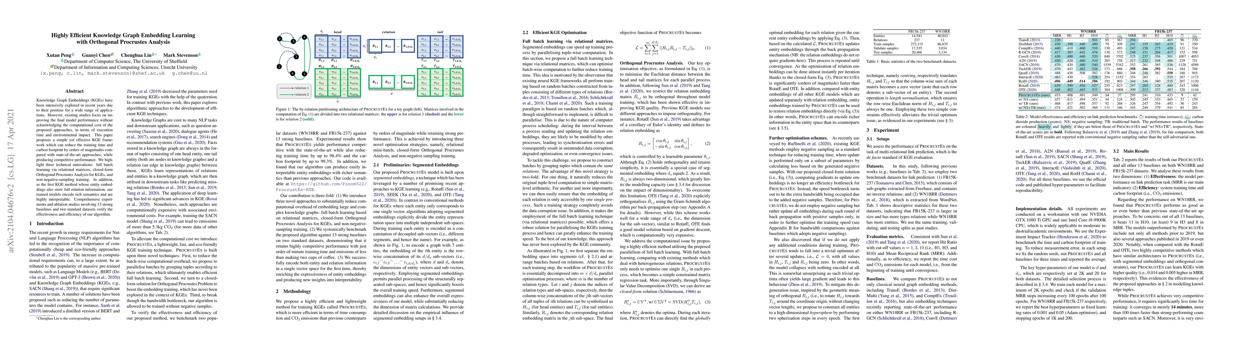 Thumbnail for Highly Efficient Knowledge Graph Embedding Learning with Orthogonal
  Procrustes Analysis