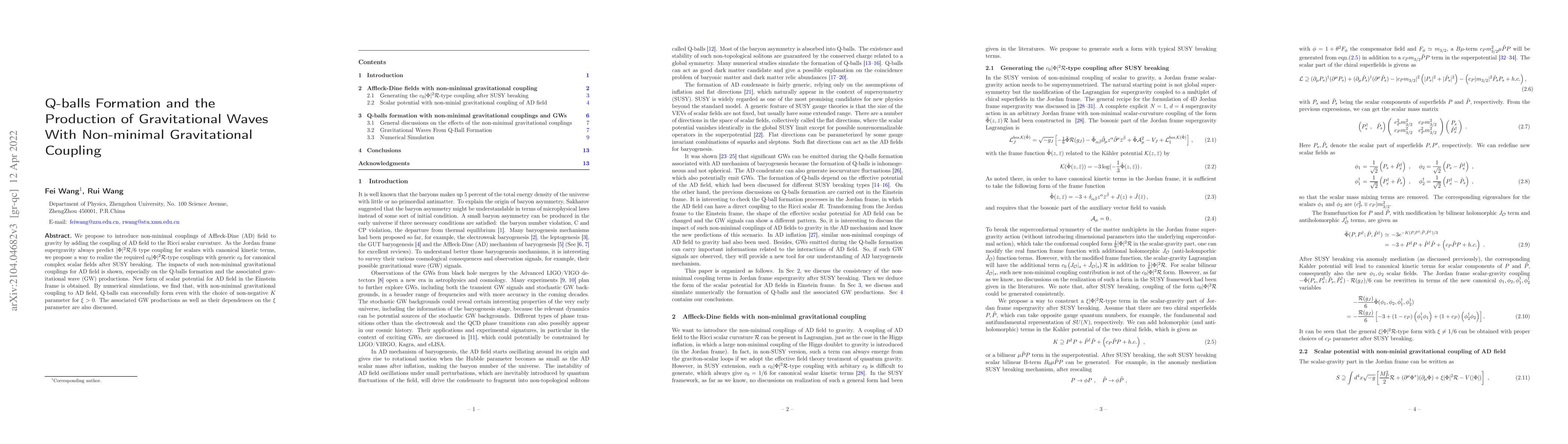 Thumbnail for Q-balls Formation and the Production of Gravitational Waves With
  Non-minimal Gravitational Coupling