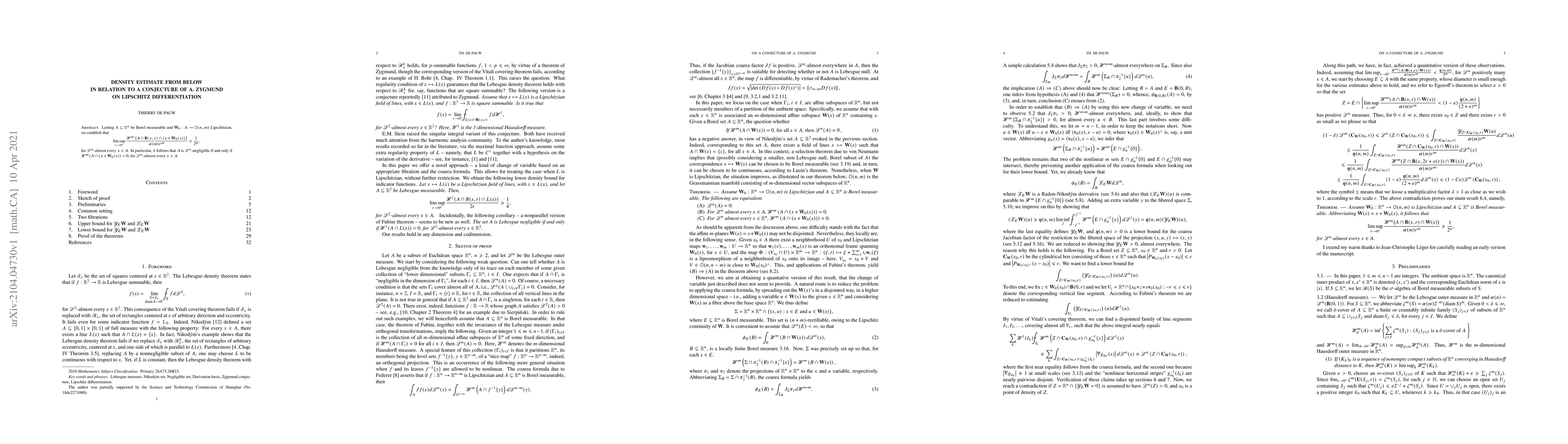 Thumbnail for Density estimate from below in relation to a conjecture of A. Zygmund on
  Lipschitz differentiation