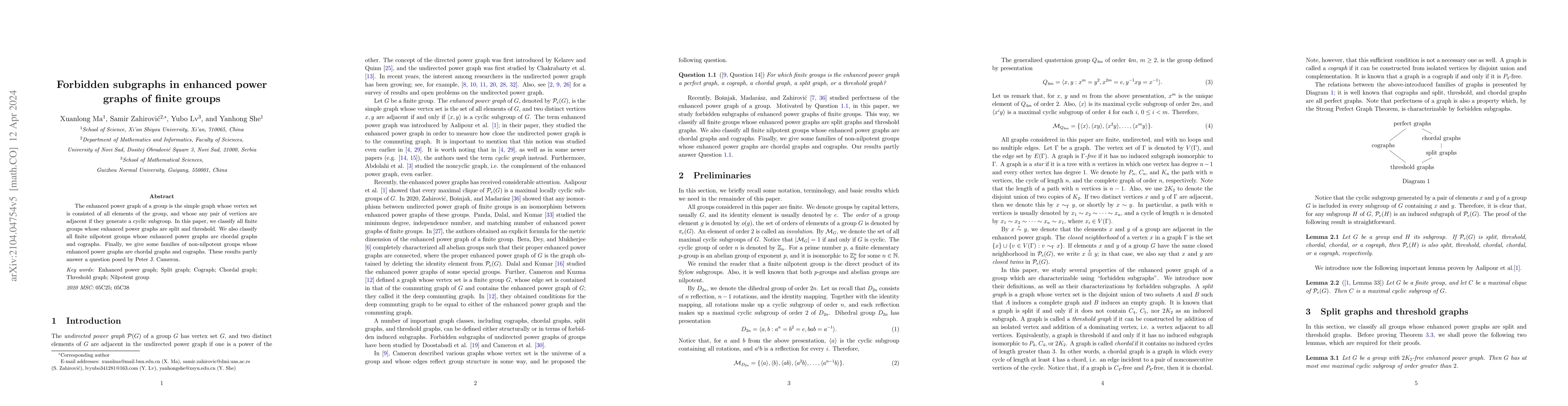 Thumbnail for Forbidden subgraphs in enhanced power graphs of finite groups