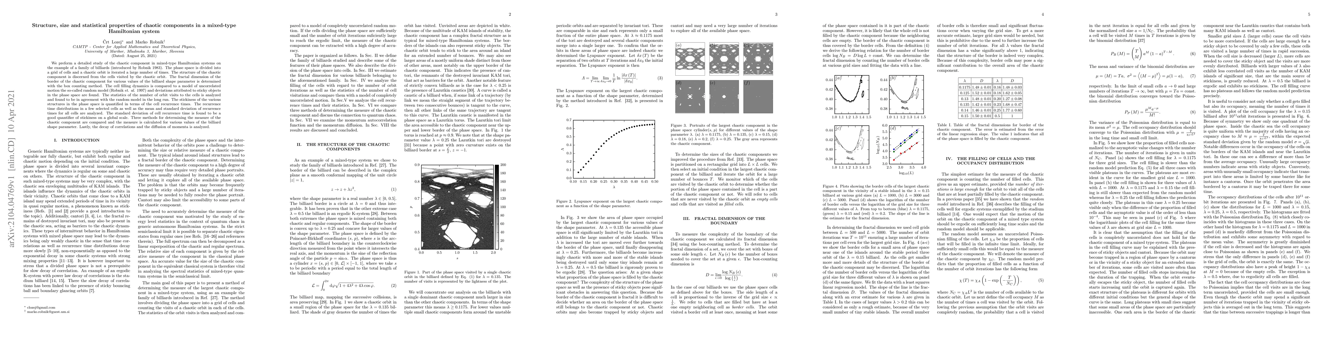 Thumbnail for Structure, size, and statistical properties of chaotic components in a
  mixed-type Hamiltonian system