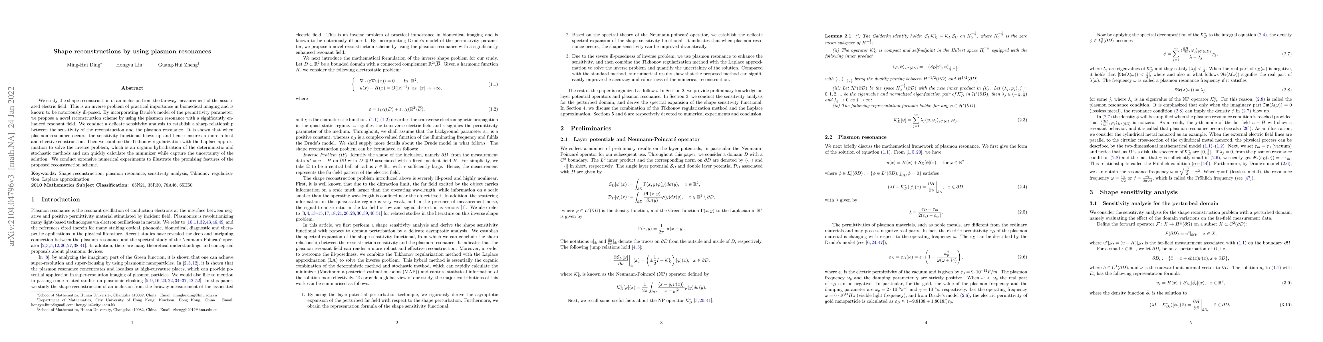 Thumbnail for Shape reconstructions by using plasmon resonances