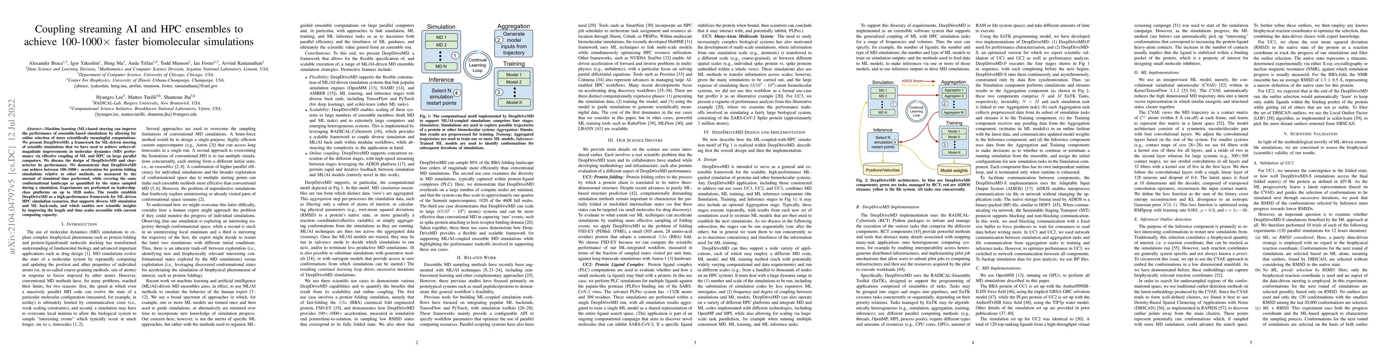 Thumbnail for Coupling streaming AI and HPC ensembles to achieve 100-1000x faster
  biomolecular simulations